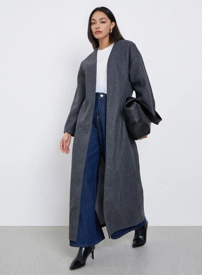 Amirah Grey Wool Look Open Front Abaya