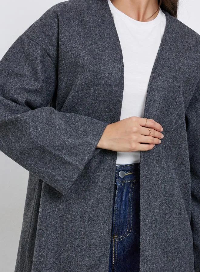 Amirah Grey Grey Wool Look Open Front Abaya for Women | Best Price UAE