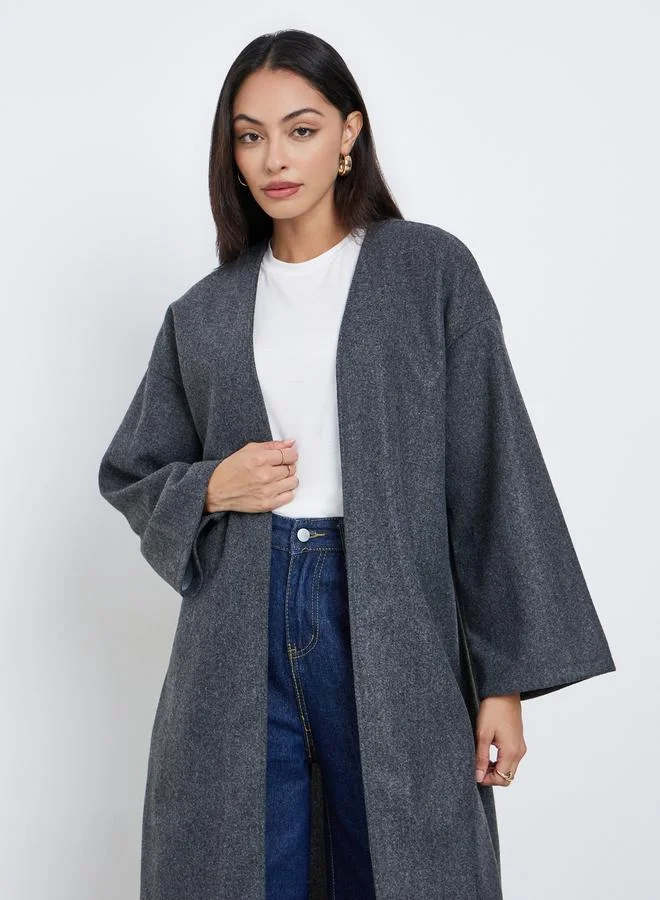 Amirah Grey Grey Wool Look Open Front Abaya for Women | Best Price UAE