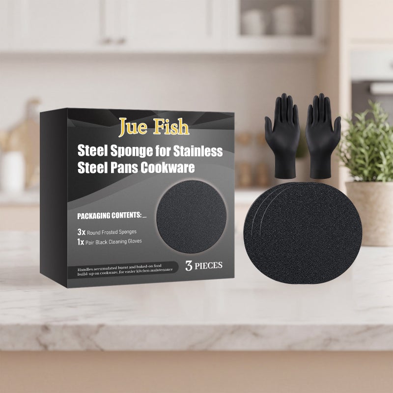 Jue Fish Stainless Steel Pot Cleaning Sponge, For Cleaning Pots And Removing Burnt Marks, Maintenance Type, With Gloves, Scratch-Resistant, Easy To Clean - Image 2