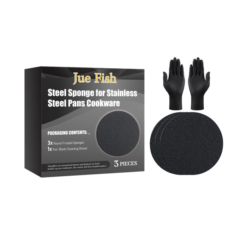 Jue Fish Stainless Steel Pot Cleaning Sponge, For Cleaning Pots And Removing Burnt Marks, Maintenance Type, With Gloves, Scratch-Resistant, Easy To Clean - Image 1