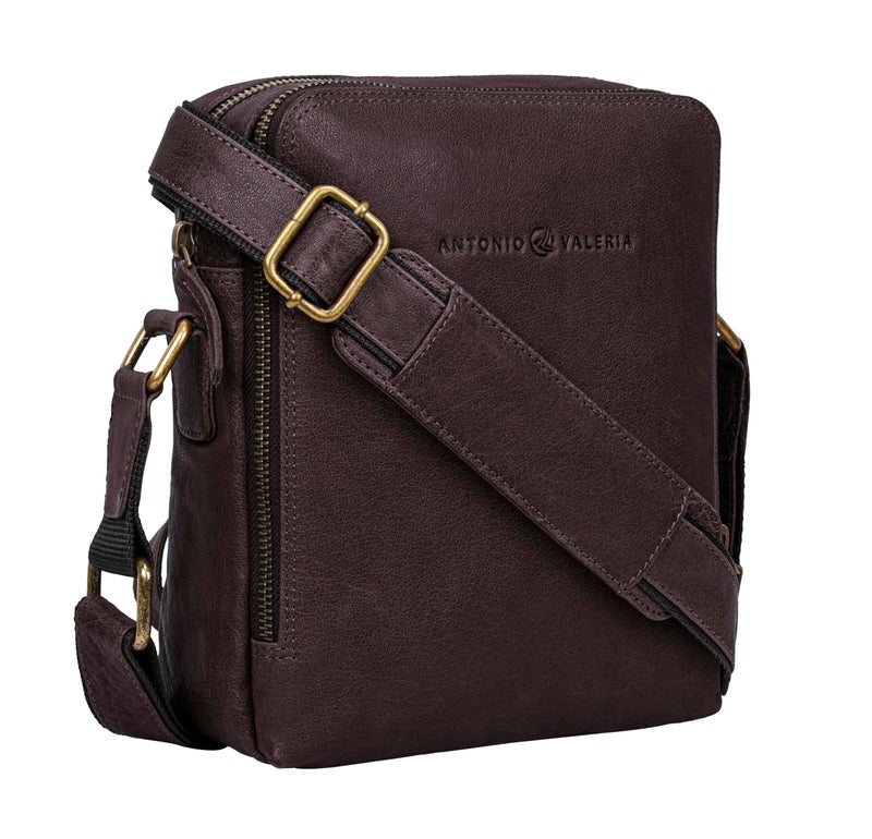 ANTONIO VALERIA Alex Washed Brown Leather Crossbody Bag - Image 1