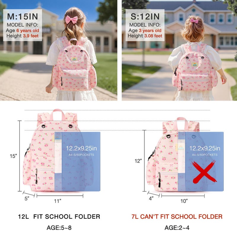 STEAMEDBUN Corduroy Toddler Backpack for Girls 2-4: Kids backpack for Boys Girls - 12 inch Preschool Kindergarten Backpacks - Rose - Image 2