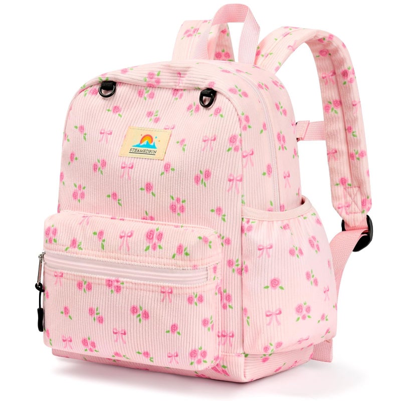 STEAMEDBUN Corduroy Toddler Backpack for Girls 2-4: Kids backpack for Boys Girls - 12 inch Preschool Kindergarten Backpacks - Rose - Image 1