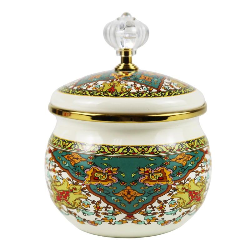 Leebright Floral Enamel Sugar Bowl Gold Ethnic Seasoning Jar Vintage Tea Canister Spice Box Retro Coffee Candy Storage Pot Bohemian Salt Container Jar for Home Kitchen Decor - Image 1