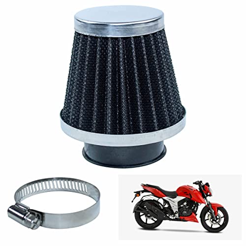 Asryd Motorcycle Air Filter Pods, Motorcycle Air Filter 42mm Round Tapered Clamp-on Pod Intake Filter Cleaner For TVS Apache 160 4v (Pack of 1), BLACK - Image 1