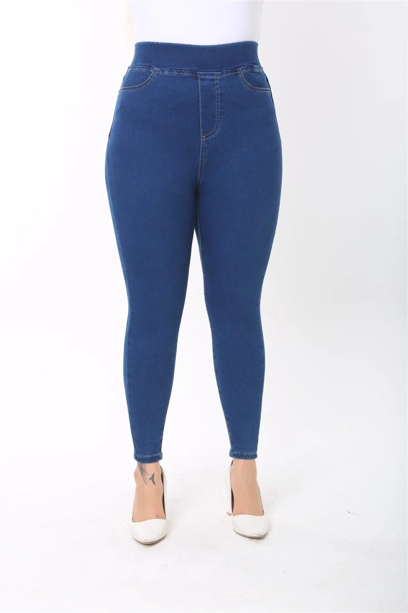 Cedy Denim Women's 42-58 Size Elastic Waist Fake Pocket Slimming Trousers C608