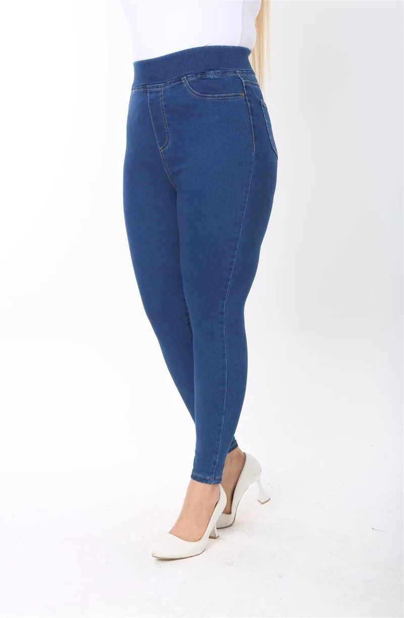 Cedy Denim Women's 42-58 Size Elastic Waist Fake Pocket Slimming Trousers C608