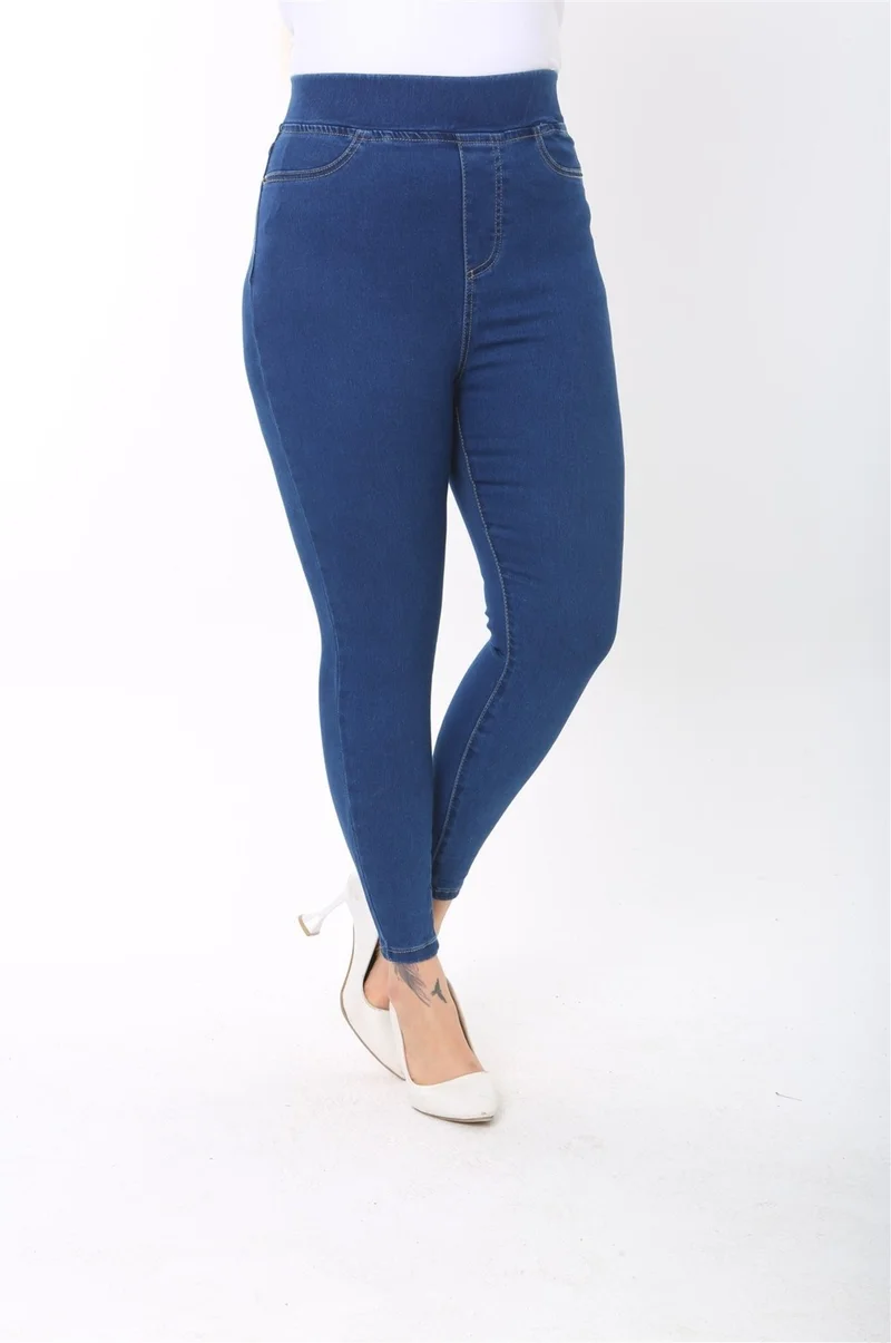Cedy Denim Women's 42-58 Size Elastic Waist Fake Pocket Slimming Trousers C608
