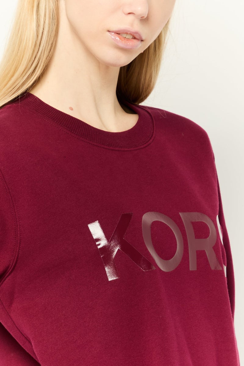 Michael Kors Women Crew Neck Brand Logo Long Sleeve Sweatshirt, Maroon - Image 3