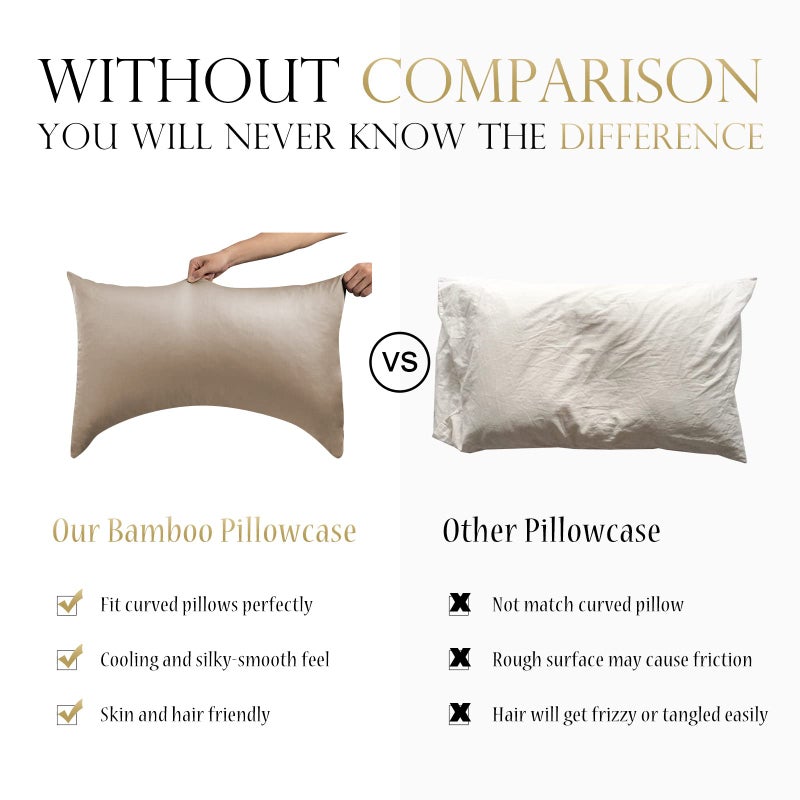 ELIBABA Cooling Curved Pillow Cases - Rayon Derived from Bamboo Side Sleeper Pillowcase Cover - Breathable Cool Silky Soft Pillowcase for Hot Sleepers Hair and Skin  King Size 1 Piece  20 * 36 Inches Taupe - Image 2