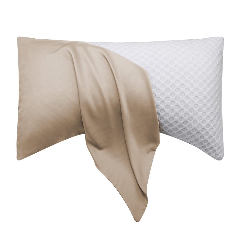 ELIBABA Cooling Curved Pillow Cases - Rayon Derived from Bamboo Side Sleeper Pillowcase Cover - Breathable Cool Silky Soft Pillowcase for Hot Sleepers Hair and Skin  King Size 1 Piece  20 * 36 Inches Taupe - Image 1