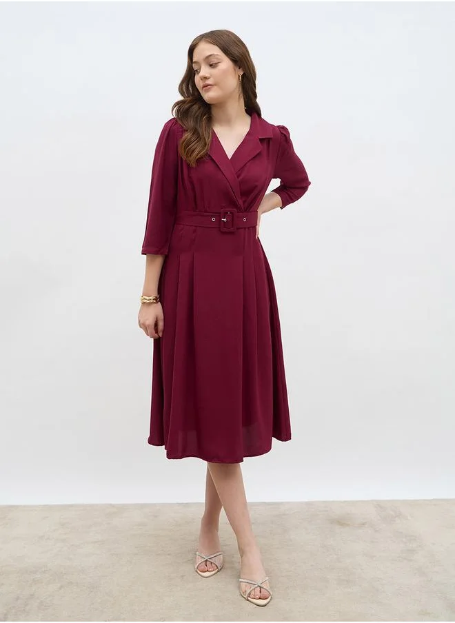 Styli Styli Solid Pleated A-Line Wrap Midi Dress