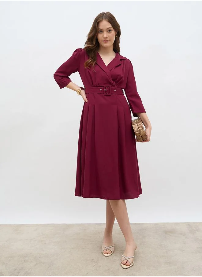Styli Styli Solid Pleated A-Line Wrap Midi Dress