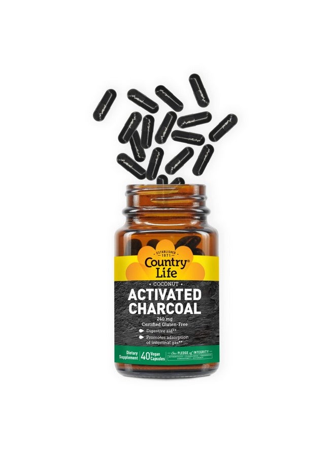 Country Life - Activated Charcoal Digestive Aid 260Mg 40 Vegan Capsules Certified Gluten Free Certified Vegan Nongmo Verified - Image 1