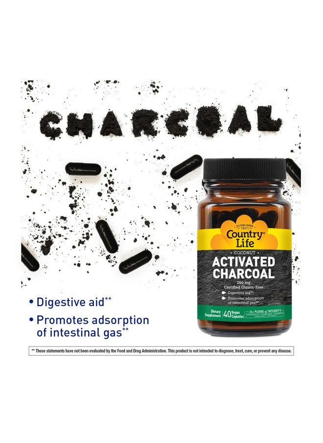 Country Life - Activated Charcoal Digestive Aid 260Mg 40 Vegan Capsules Certified Gluten Free Certified Vegan Nongmo Verified - Image 1