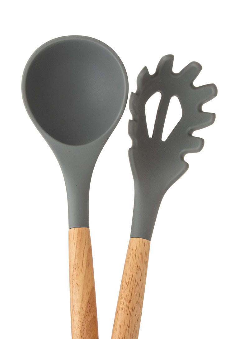 دانيا مجموعة ادوات المطبخ من السيليكون وسكاكين من الغرانيت مكون من 19 قطعة رمادي - Image 3