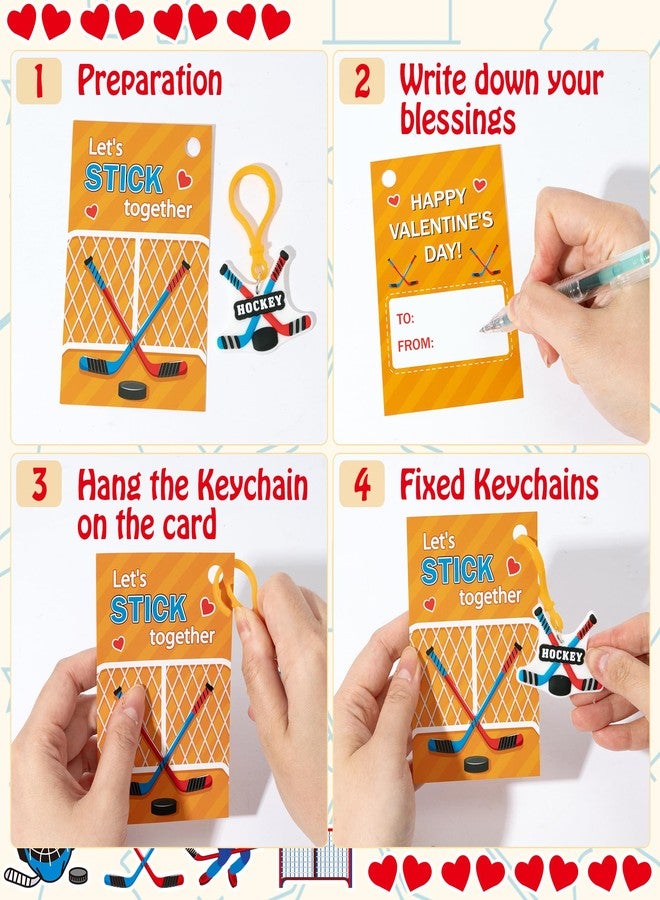 Haooryx Valentine's Day Gift Card with Hockey Keychain - 30 Pack Cute Hockey Keychain with Greeting Card Sport Key Ring for Kid Boy Classroom Exchange Gift Student Reward Sport Game Prizes Party Favor - Image 3