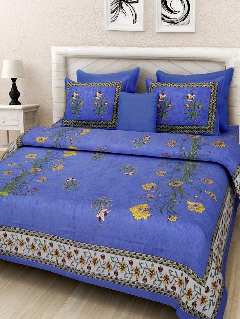 E Elma 100 Pure Cotton Rajasthani Tradition Queen Size Double Bedsheets with 2 Pillow Covers Queen Size Jaipuri Bedspreads - Image 1