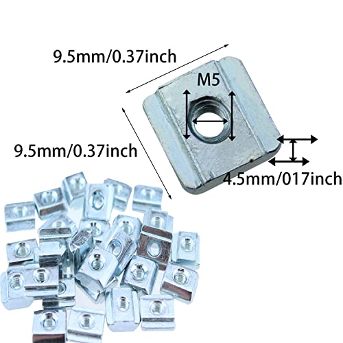 SQXBK 2020 Series T Sliding Nut SQXBK 100PCS M5 Thread Slide in T-Nuts for 20x20 Standard 6mm T-Slot Aluminum Extrusion Profile, Hammer Nut Block Square Nuts,M5 T Nut - Image 4