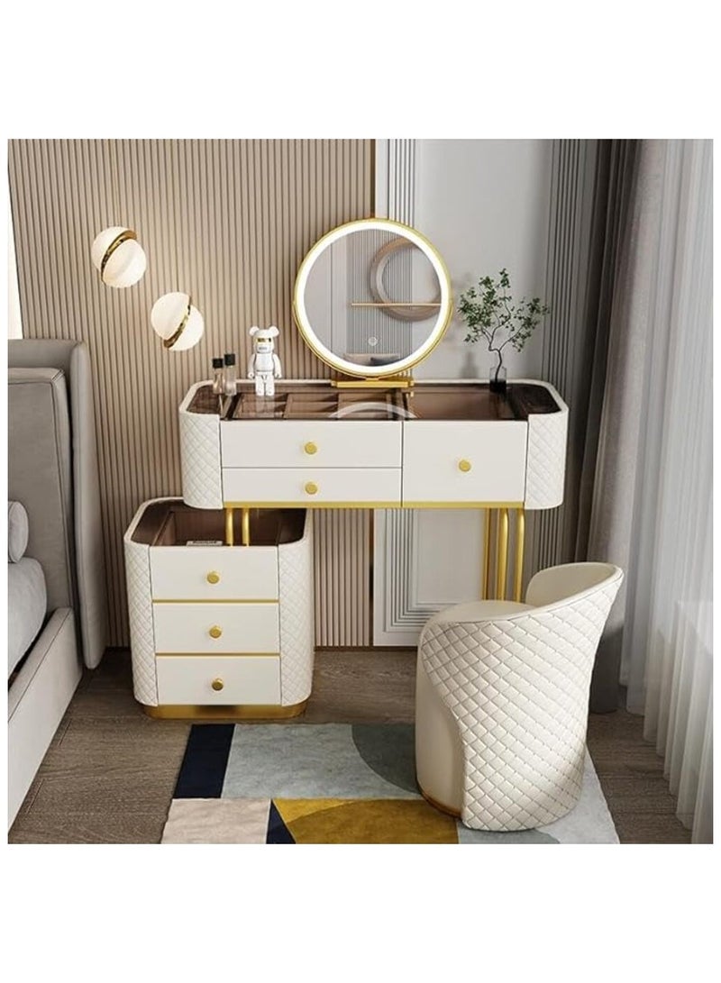 AWD Dressing Table with Mirror and Stool, Vanity Table for Women's Bedroom, Leather Upholstery Vanity Desk  - Image 1