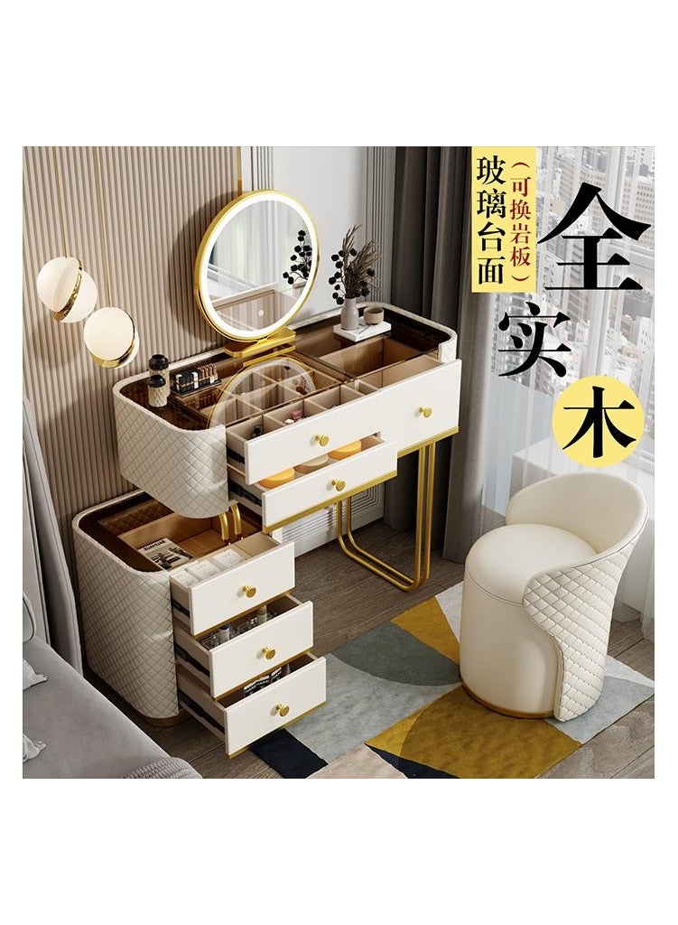 AWD Dressing Table with Mirror and Stool, Vanity Table for Women's Bedroom, Leather Upholstery Vanity Desk  - Image 2