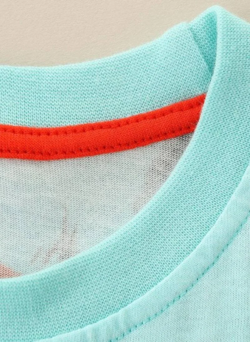 يونيكي Turquoise Blue Conversational Printed Round Neck Cotton T-shirt