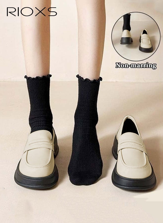 RIOXS Loafers for Women, Classic Slip-on Chunky Loafers, Wide Round-toe Shoes, Comfy Mary Jane Shoes with Stable Outsole, Women's Mid-heel Slip-on Shoes, Dress Business Casual Loafers, Stylish Penny Loafer Designed for the Busy, On-the-Go Lifestyle, Soild White Loafers - Image 2