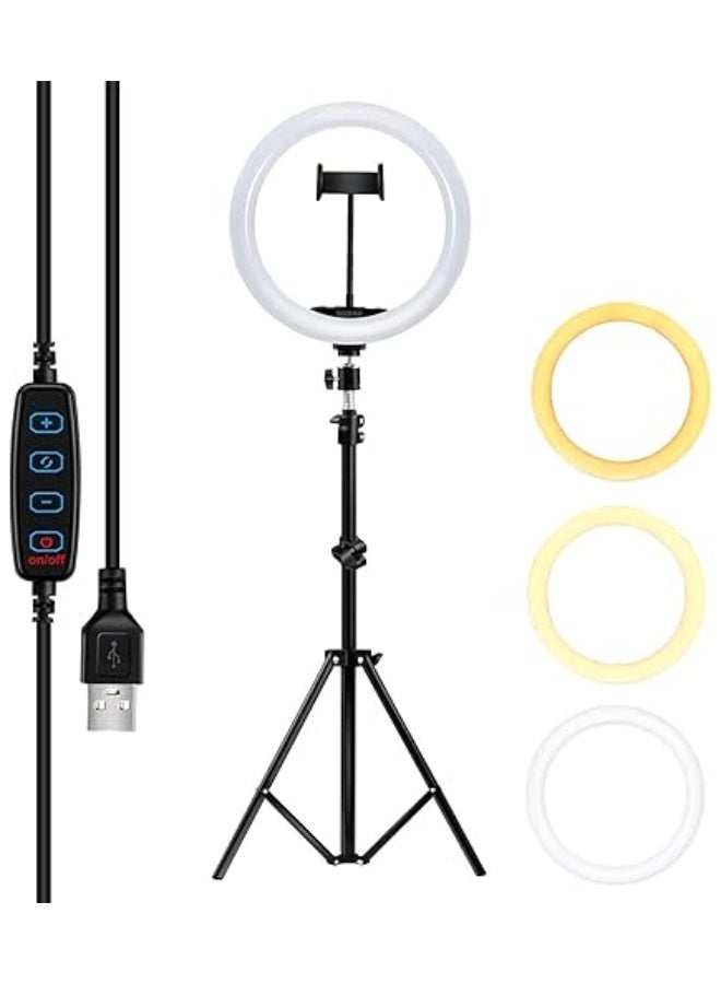 12-inch (26cm) Ring Light with Mobile Phone Holder and Metal Stand, White and Yellow LED Lighting, 3 Professional Color Temperatures for Live Streaming, Selfies, and Beauty Applications - Image 2