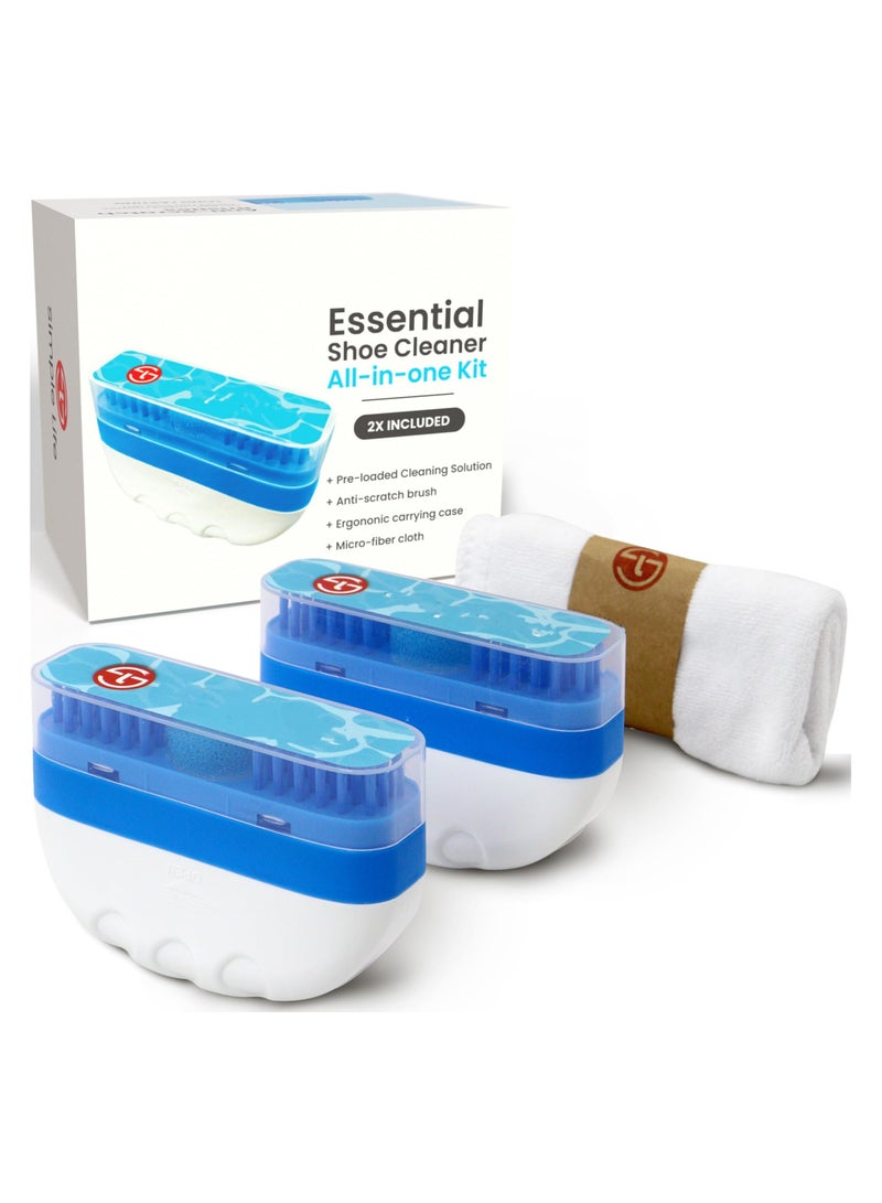 SYOSI Pack of 2 - 3-in-1 Sneaker Cleaner Kit, Sneaker Cleaner, White Shoe Cleaner, Tennis Shoe Cleaner, Travel Size Shoe Brush with Built in Solution & Microfiber Cloth Included (Blue) - Image 1