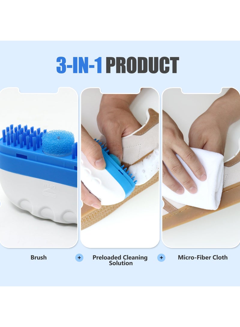 SYOSI Pack of 2 - 3-in-1 Sneaker Cleaner Kit, Sneaker Cleaner, White Shoe Cleaner, Tennis Shoe Cleaner, Travel Size Shoe Brush with Built in Solution & Microfiber Cloth Included (Blue) - Image 2