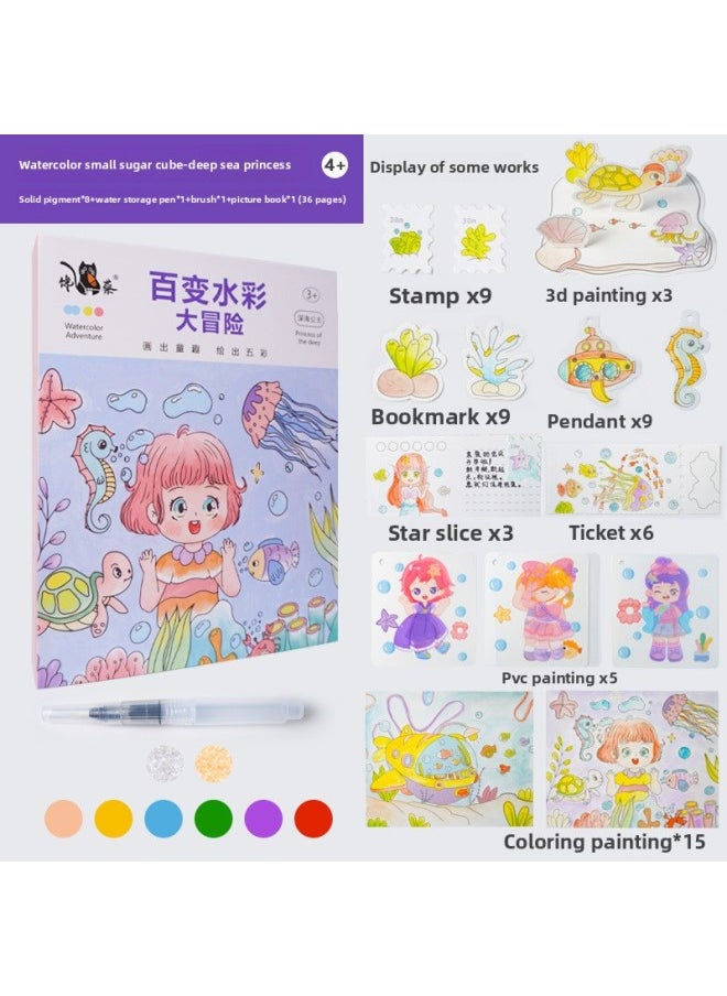 null - Cartoon Creative Drawing Art Book Children's Educational Toy Set Color Recognition Doodle Fun Brain Development Paper Toys-Color:Watercolor Small Sugar-deep Sea Princess - Image 1