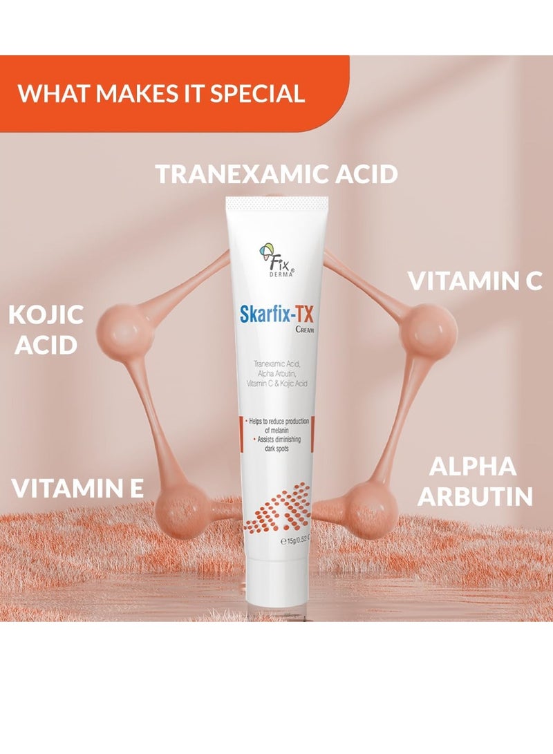 فيكسديرما 10% حمض الترانيكساميك + 2% حمض الكوجيك + 1% أربوتين SKARFIX -TX كريم الوجه | كريم إزالة التصبغات | تفاوت لون البشرة، ويقلل البقع الداكنة والعيوب - 15 جم - Image 3