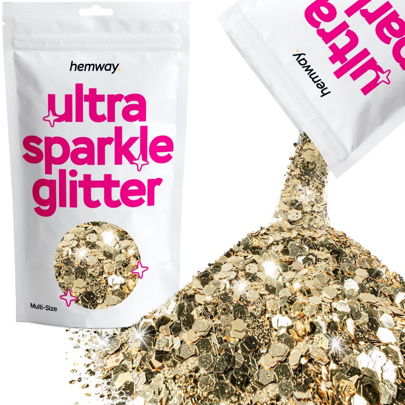 Hemway Ultra Sparkle Glitter  Champagne Gold  100g Multi Size Metallic Flakes for Resin  Epoxy Crafts  Supplies for Tumblers Festival Hair Face Body Eye  Nail Art Decoration