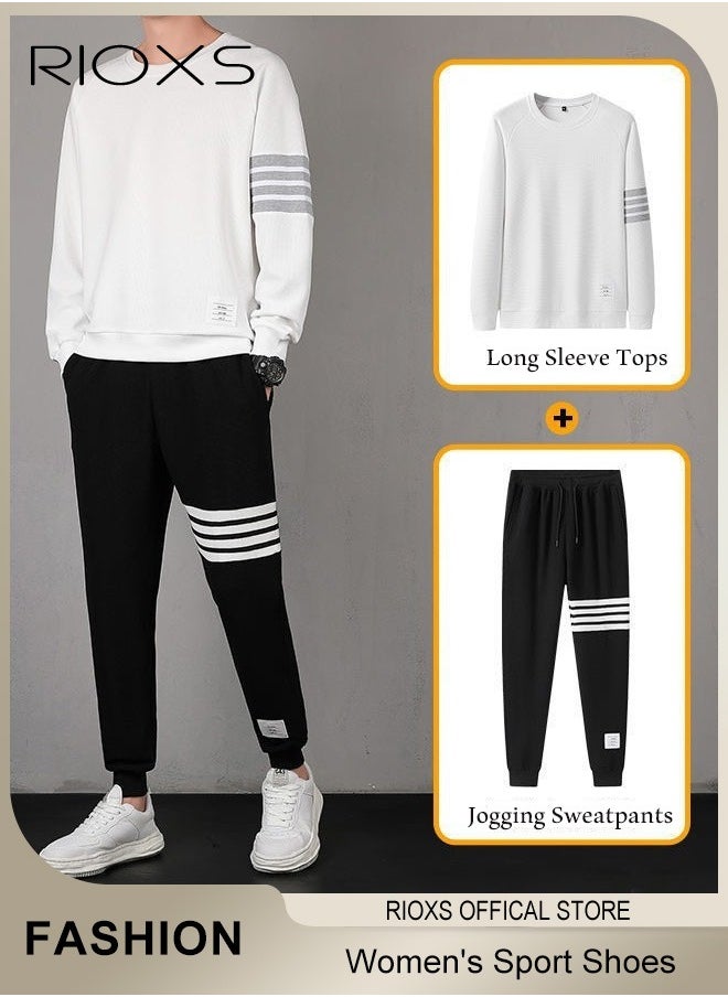 RIOXS - Men's 2 Pieces Athletic Set-Crewneck Sweatshirt And Sweatpants With Pockets,Tracksuit Casual Workout Sportswear Set For Men,Long Sleeve Tops & Jogging Sweatpants - Image 1