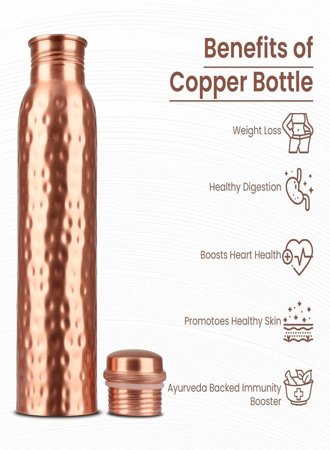 KC Pure Copper Designer Water Bottle With Leak Proof Protection, Ayurveda And Yoga Health Benefits. (1000Ml, Pack Of 1 Unit, Hammered Design) - Image 3