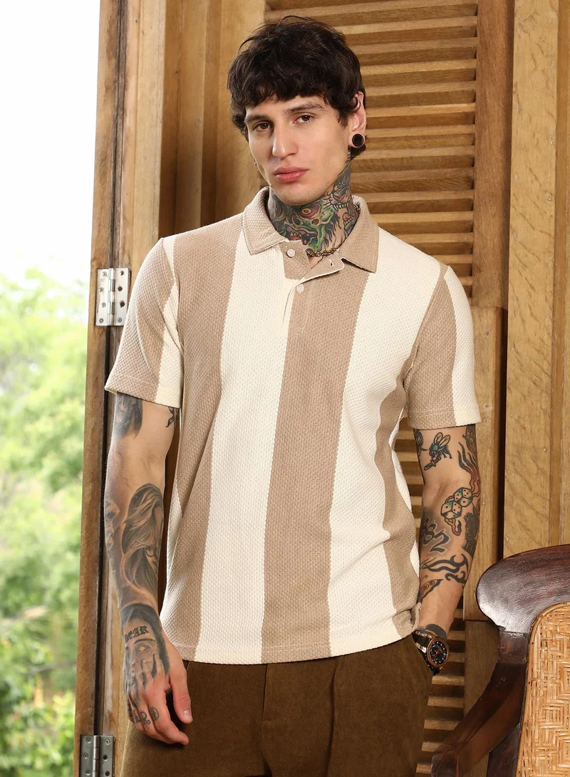 كامبوس سوترا تيشيرت بولو رجالي بنقوش التان والبني والكريمي الأبيض للملابس الكاجوال