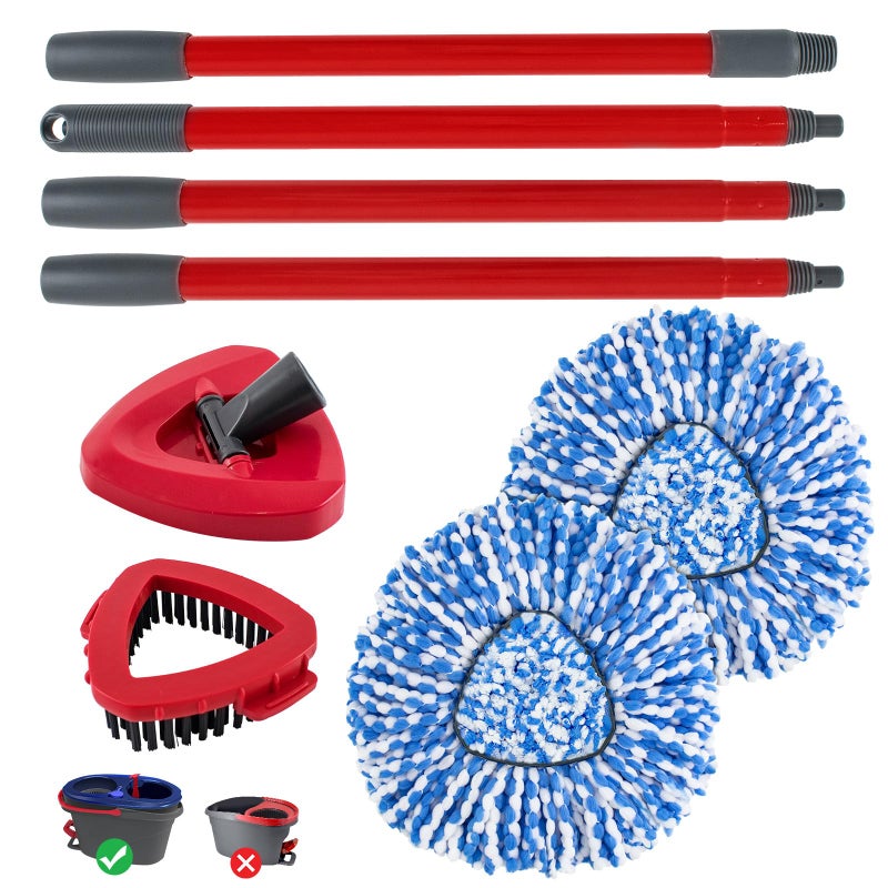 Heuihm Spin Mop Handle,Mop Head,Base and Brush for OCedar RinseClean 2 Tank System,Include 2 Microfiber Spin Mop Replacement Head,4 Section 30-58" Iron Mop Handle,1 Base and 1 Scrub Brush for Floor Cleaning - Image 1