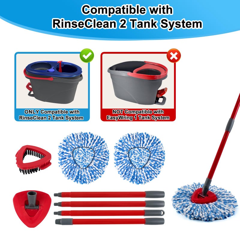 Heuihm Spin Mop Handle,Mop Head,Base and Brush for OCedar RinseClean 2 Tank System,Include 2 Microfiber Spin Mop Replacement Head,4 Section 30-58" Iron Mop Handle,1 Base and 1 Scrub Brush for Floor Cleaning - Image 5