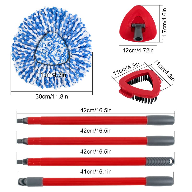 Heuihm Spin Mop Handle,Mop Head,Base and Brush for OCedar RinseClean 2 Tank System,Include 2 Microfiber Spin Mop Replacement Head,4 Section 30-58" Iron Mop Handle,1 Base and 1 Scrub Brush for Floor Cleaning - Image 2