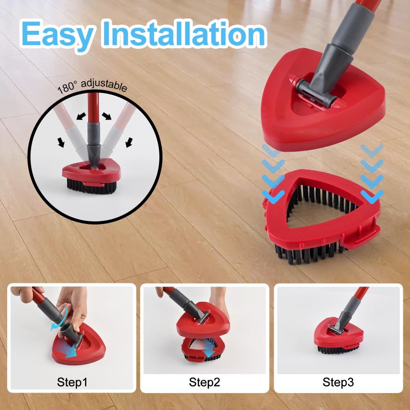 Heuihm Spin Mop Handle,Mop Head,Base and Brush for OCedar RinseClean 2 Tank System,Include 2 Microfiber Spin Mop Replacement Head,4 Section 30-58" Iron Mop Handle,1 Base and 1 Scrub Brush for Floor Cleaning - Image 3