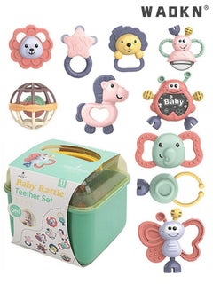 WAOKN 11pcs Baby Rattle Toy, Infant Teething Toys , Grab and Spin Rattles Sensory Toy Set, Food Grade Silicone Material, Newborn Toys Gift for Babies 0-12-24 Months Boys Girls, Early Educational Toy Set.  - Image 1