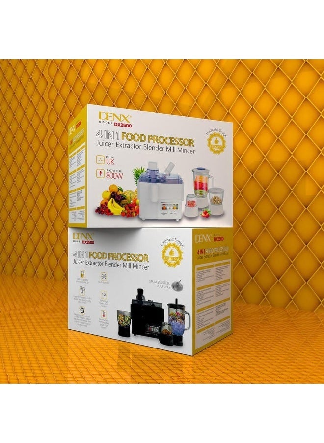 دينكس معالج طعام كهربائي 4 في 1 DX2500 - محرك 800 واط، عصارة، خلاط، مطحنة ومفرمة - تصميم عصري متين مع ضمان لمدة عامين - Image 5