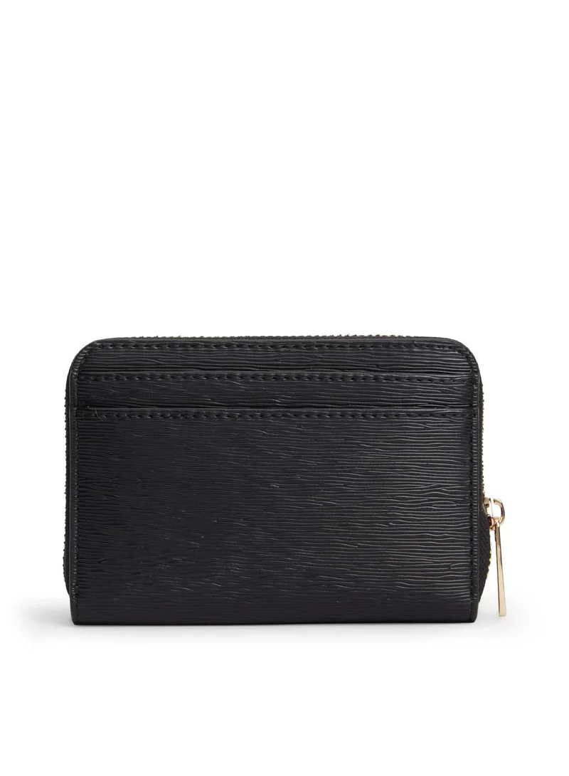 TOMMY HILFIGER Black Metallic Logo Zip-Around Textured Wallet for Women | Best Price UAE