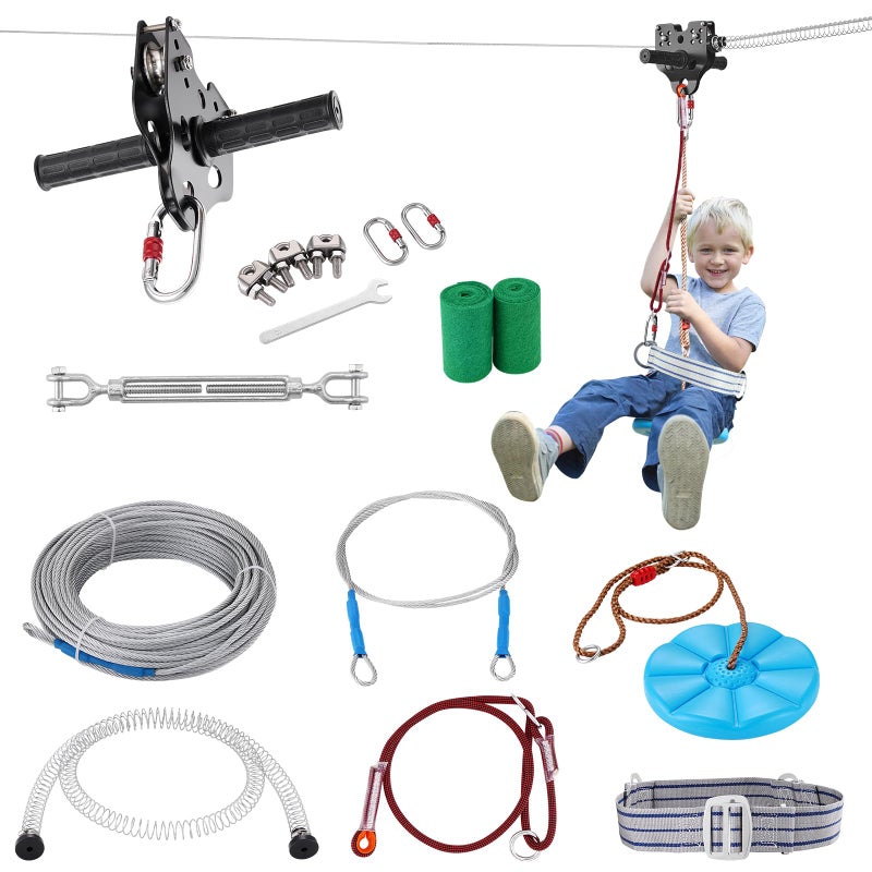 VEVOR Zip line Kits for Backyard80ft Zip line Kit for Kids and Adult Up to 330 lb Included Swing Seat Ziplines Brake and Steel Trolley Outdoor Playground Equipment - Image 2