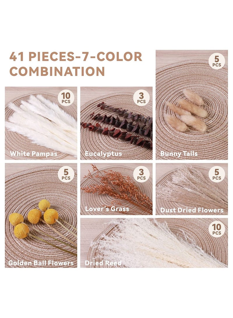 Pampas Grass Dried Plants  Baytion Natural Dried Pampas Bouquets 17" Boho Home Decorative Dried Flowers for Table Vase Flower Arrangement Wedding Party Home Decorations  - Image 2