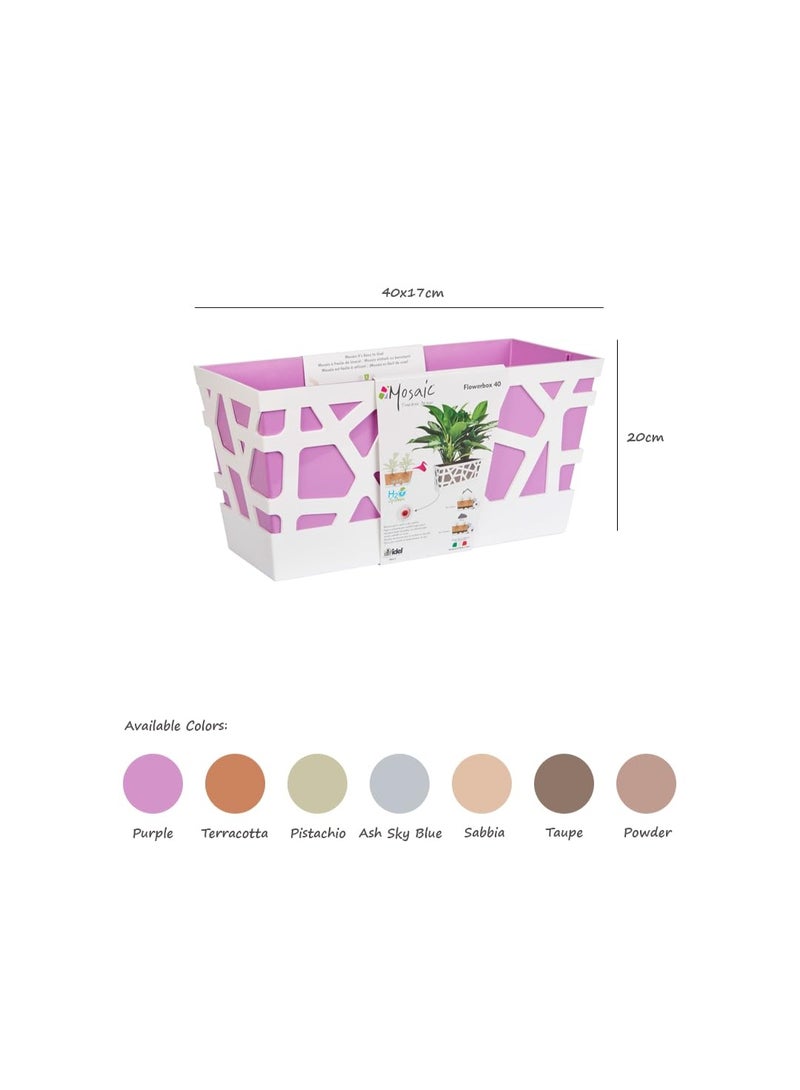 أيدل إناء زرع مستطيل بنظام ري ذاتي ومؤشر للمياه - صندوق زهور موزاييك 40 سم - وعاء زهور زينة بتصميم هندسي عصري للبالكونة، حافة النافذة والحديقة من إيديل - Image 3