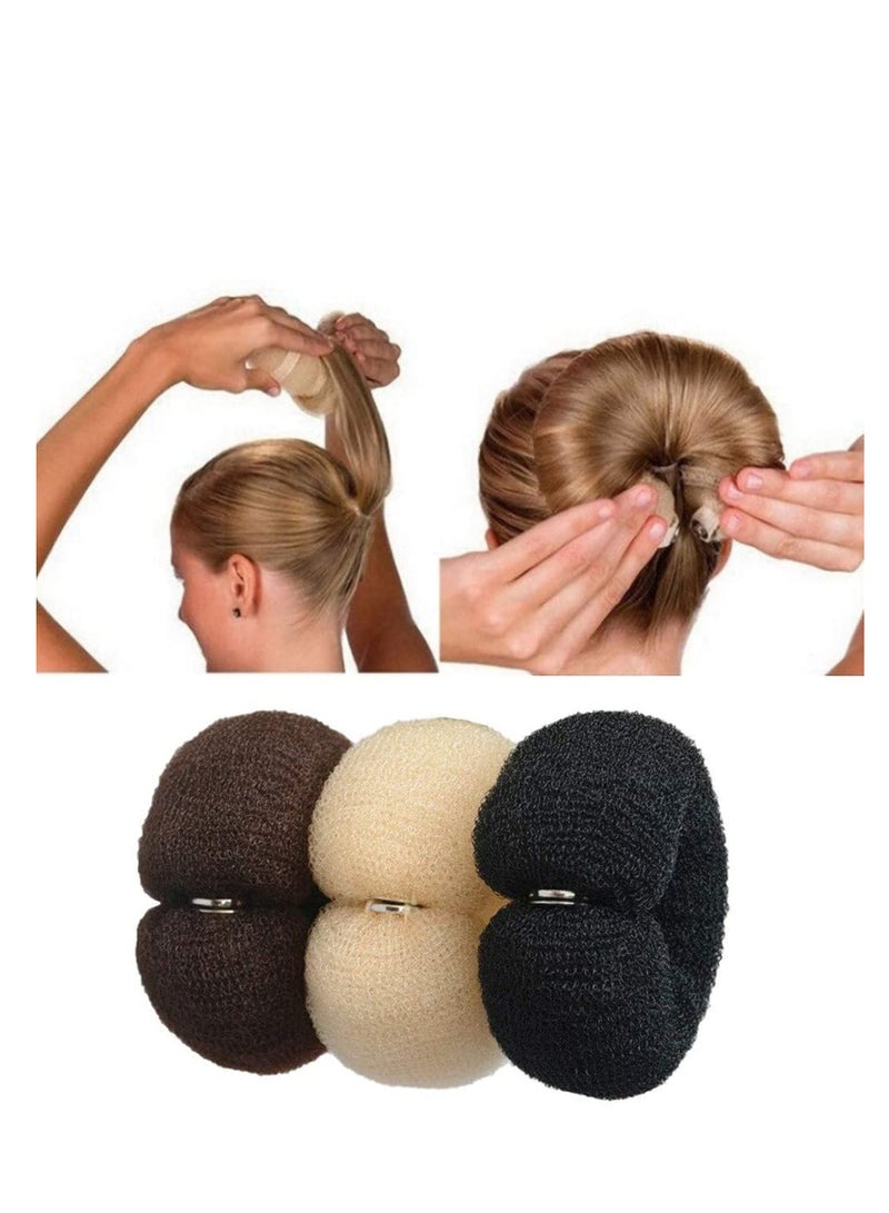 SOLARAE 3 Pcs Magic Roll Tool Hair Ring Diy Hair Foam Ring Shaper Snap Hair Donut Bun Hair Accessories, Long Buckle Nylon Hair Ring Magic Hair Styling Tool for Women Ponytail Holder (3 Multicolor) - Image 1