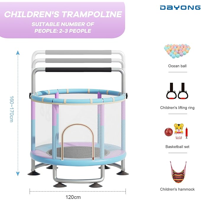 DAYONG Trampoline For Kids, Toddler Trampoline With Safety Enclosure Netbaby Trampoline With Ocean Balls/Basketball Hoop/Swing,Children'S Jumping Trampoline Indoor Outdoor - Image 2
