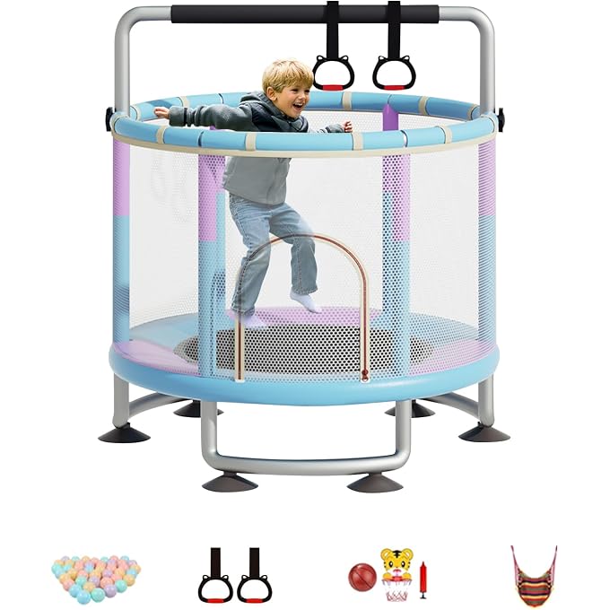 DAYONG Trampoline For Kids, Toddler Trampoline With Safety Enclosure Netbaby Trampoline With Ocean Balls/Basketball Hoop/Swing,Children'S Jumping Trampoline Indoor Outdoor - Image 1